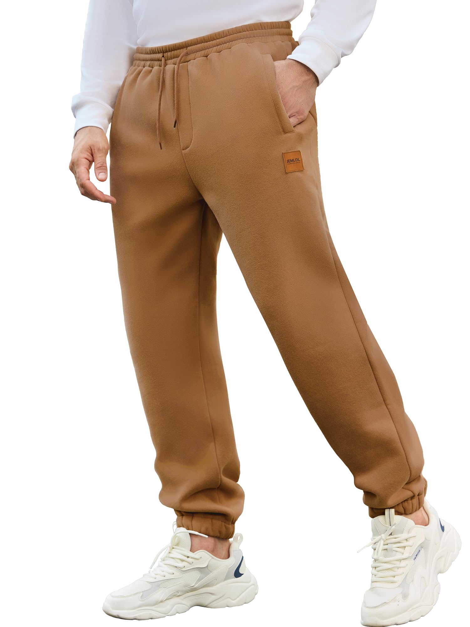 JEMLDL Mens Fleece Sweatpants Loose Fit Tapered Joggers with Drawstring Waist and Pockets Warm Casual Workout Pants