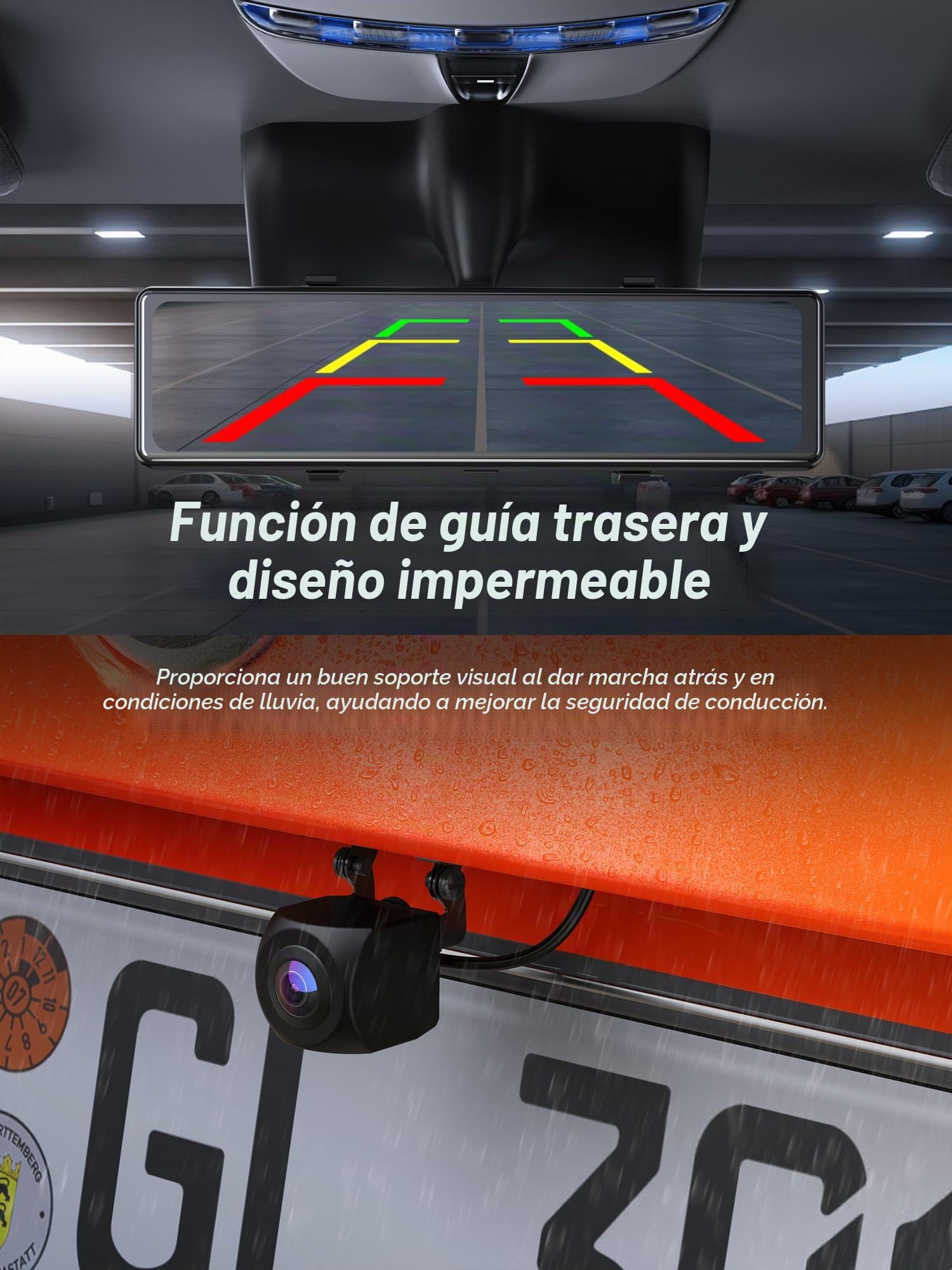 iZEEKER 4K Dash CAM, Cámara de Espejo Retrovisor 4K con Pantalla Táctil, Doble Dash CAM Coche con Tarjeta SD de 64 GB, GPS, Sensor G, Grabación en Bucle, Modo de Aparcamiento 24H, Visión Nocturna