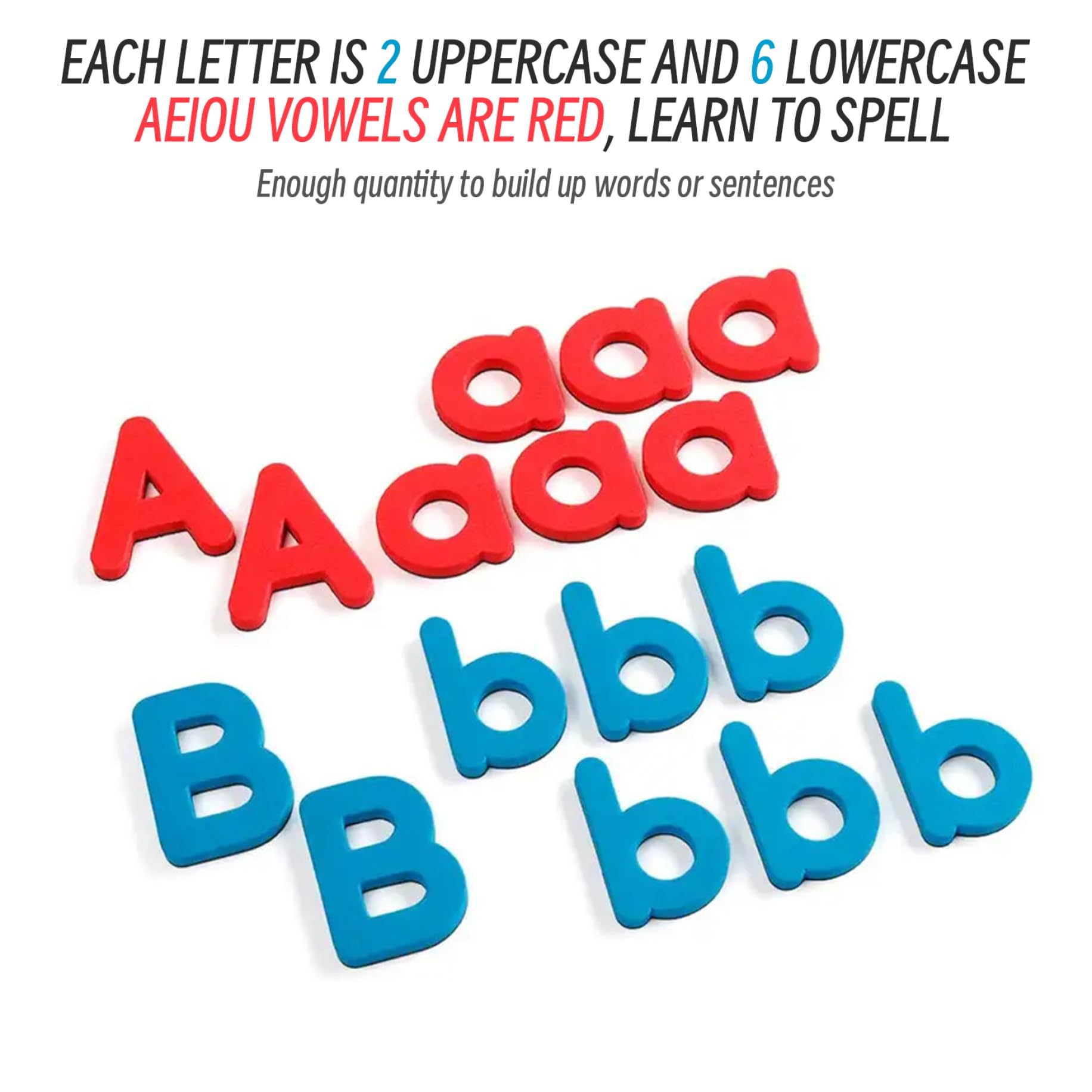 Ensemble de 208 Lettres magnétiques de l'alphabet, Lettres magnétiques Douces au Toucher avec Voyelles Rouges et consonnes Bleues, Ensemble d'aimants éducatifs pour l'apprentissage 'orthograp