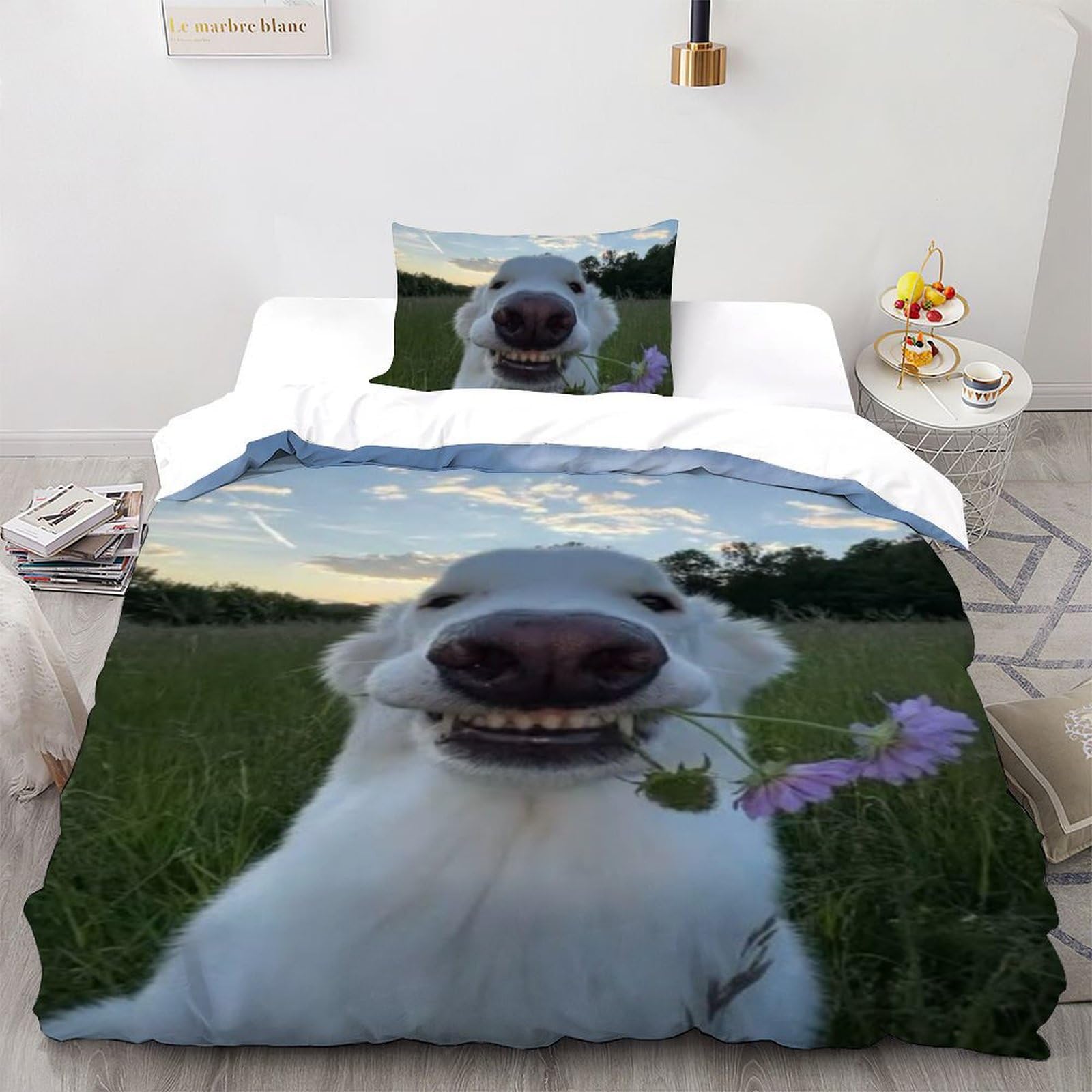 Housse de couette chiots 135x200cm lit simple et taie d'oreiller imprimé 3D animaux pour enfant