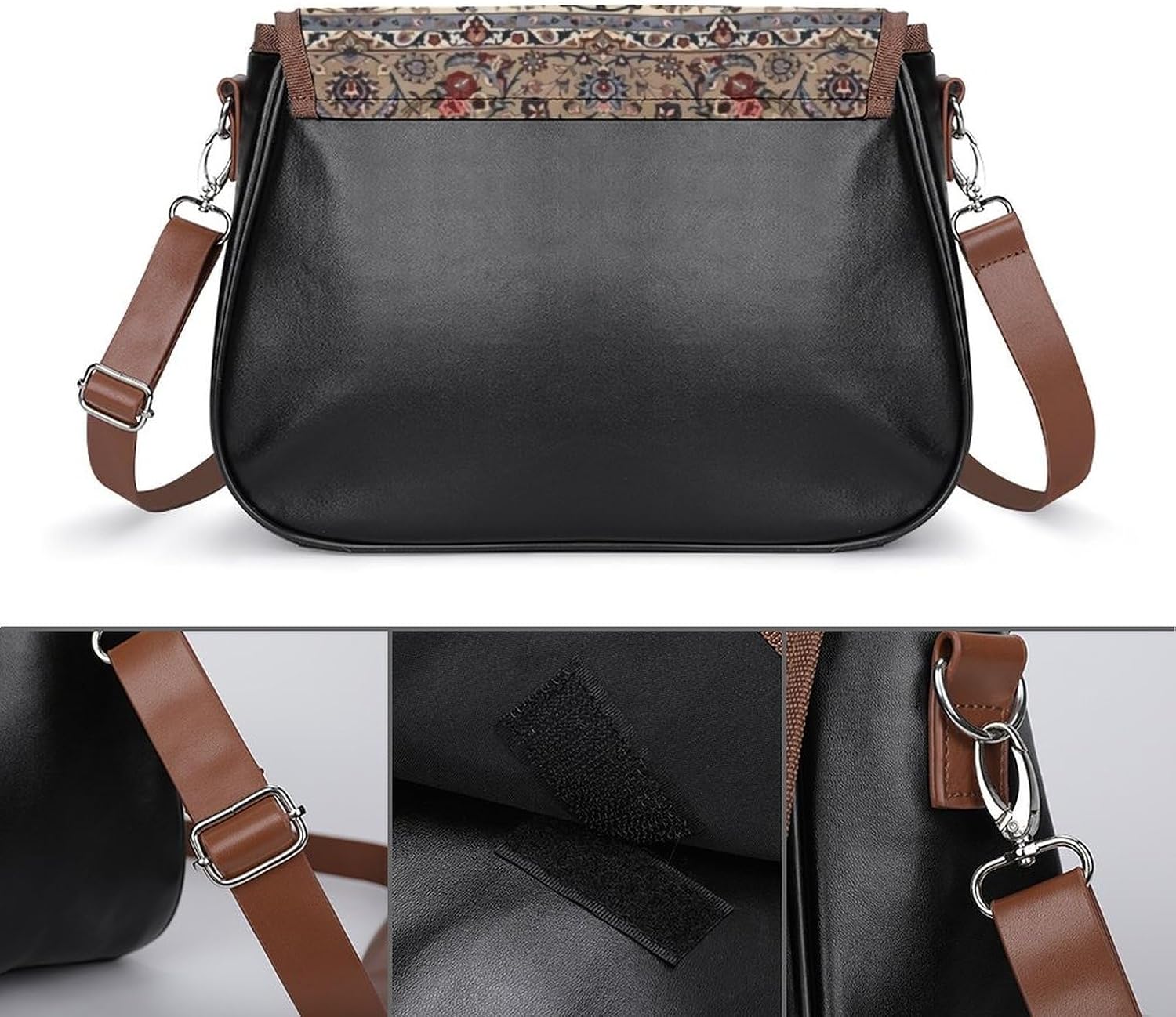 Oriental FloralWomen's Faux Leather Crossbody Bag, Waterproof Wrinkle-Resistant Shoulder Bag with Detachable Strap, Large Capacity Casual Handbag, Fashion Daily Purse for Shopping Work Dating, Ideal