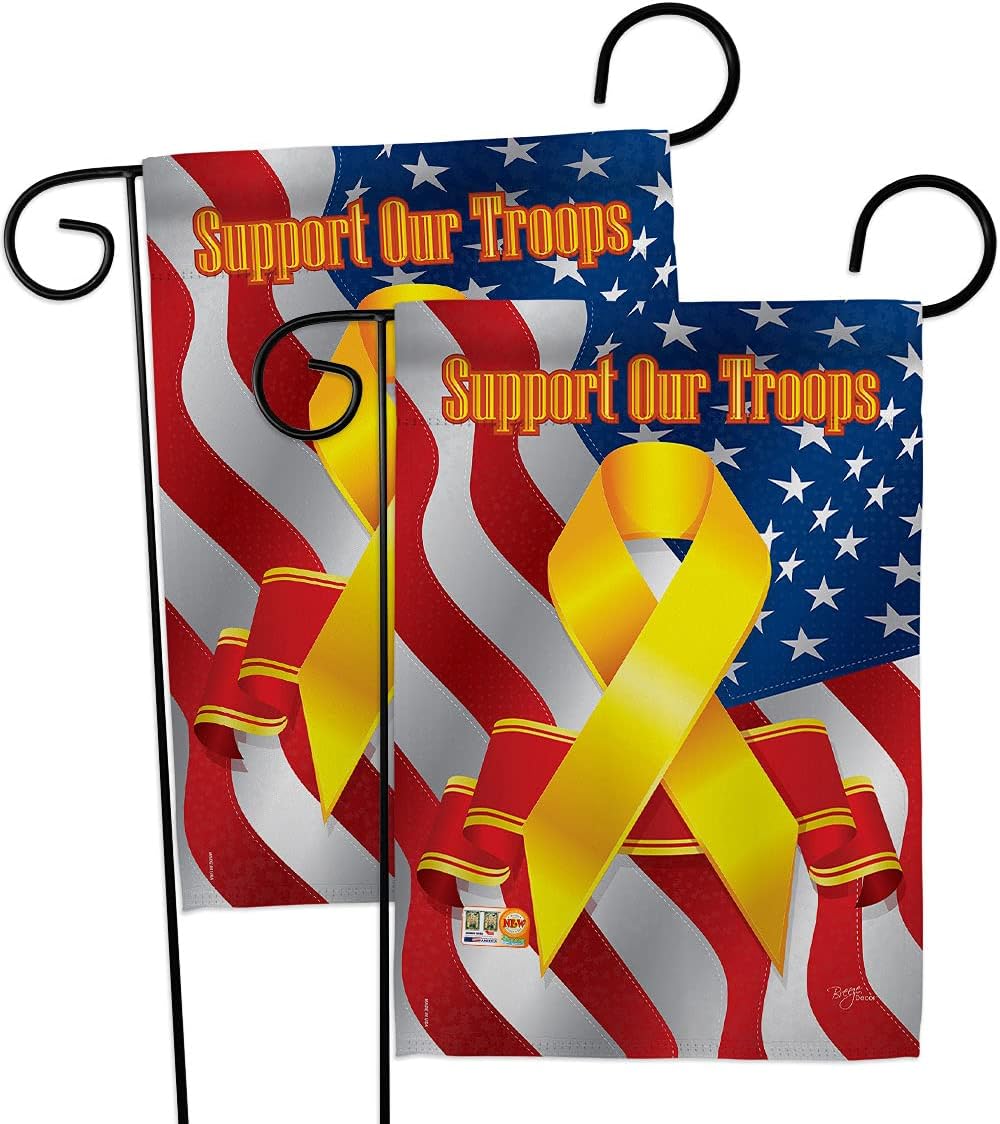Support Our Troops Garden Flag - 2pcs Pack Armed Forces Military Service All Branches Honor United State American Veteran Official - House Banner Small Yard Gift Double-Sided Imported 13 X 18.5