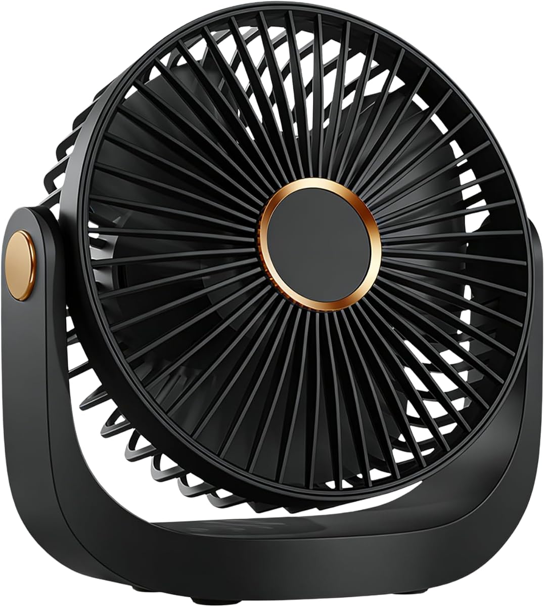 Ventilador de escritorio portátil, ventilador de mesa recargable con luz nocturna, ventiladores circuladores de aire eléctricos USB, 3000 mAh, potente con 5 velocidades, 360° ajustable para enfriar el hogar, dormitorio, oficina, dormitorio, baño, cocina