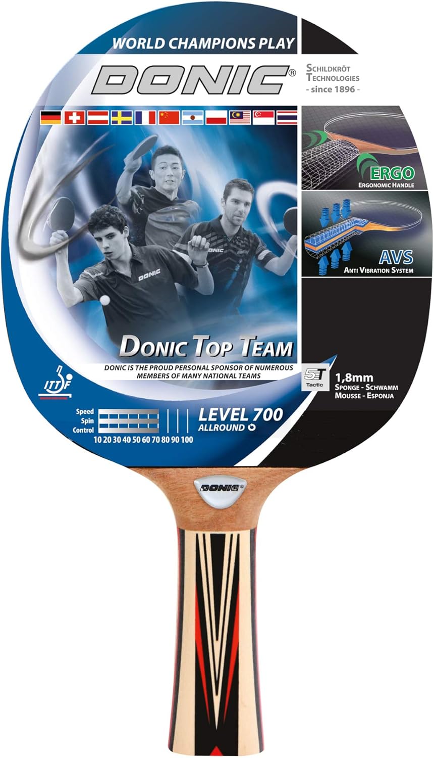 DONIC Schildkrot Table Tennis Racket, Donic Top Team Line, ITTF Approved, Rubber Paste Shake/Flare or Anatomic, Level 900-400