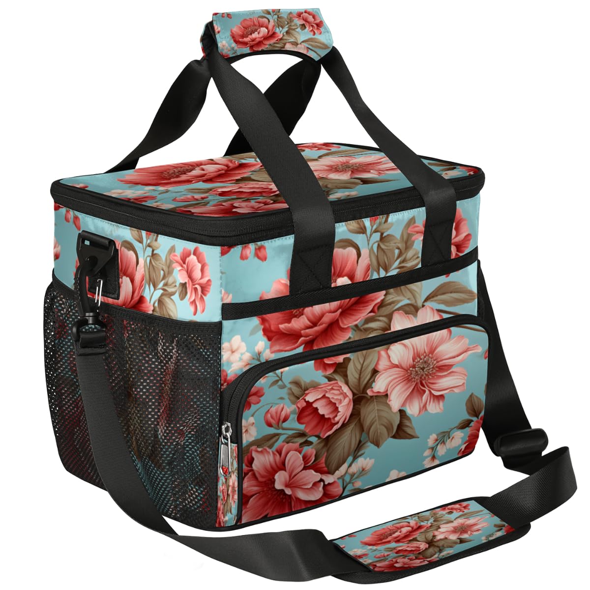 Floral Insulated Picnic Backpack Lunch Box for Women Men Picnic Basket Tote Lunch Bag Picnic Bag Portable Lunch Bags for Picnic, Beach, Work, Trip,Office, Camp Peony Roses