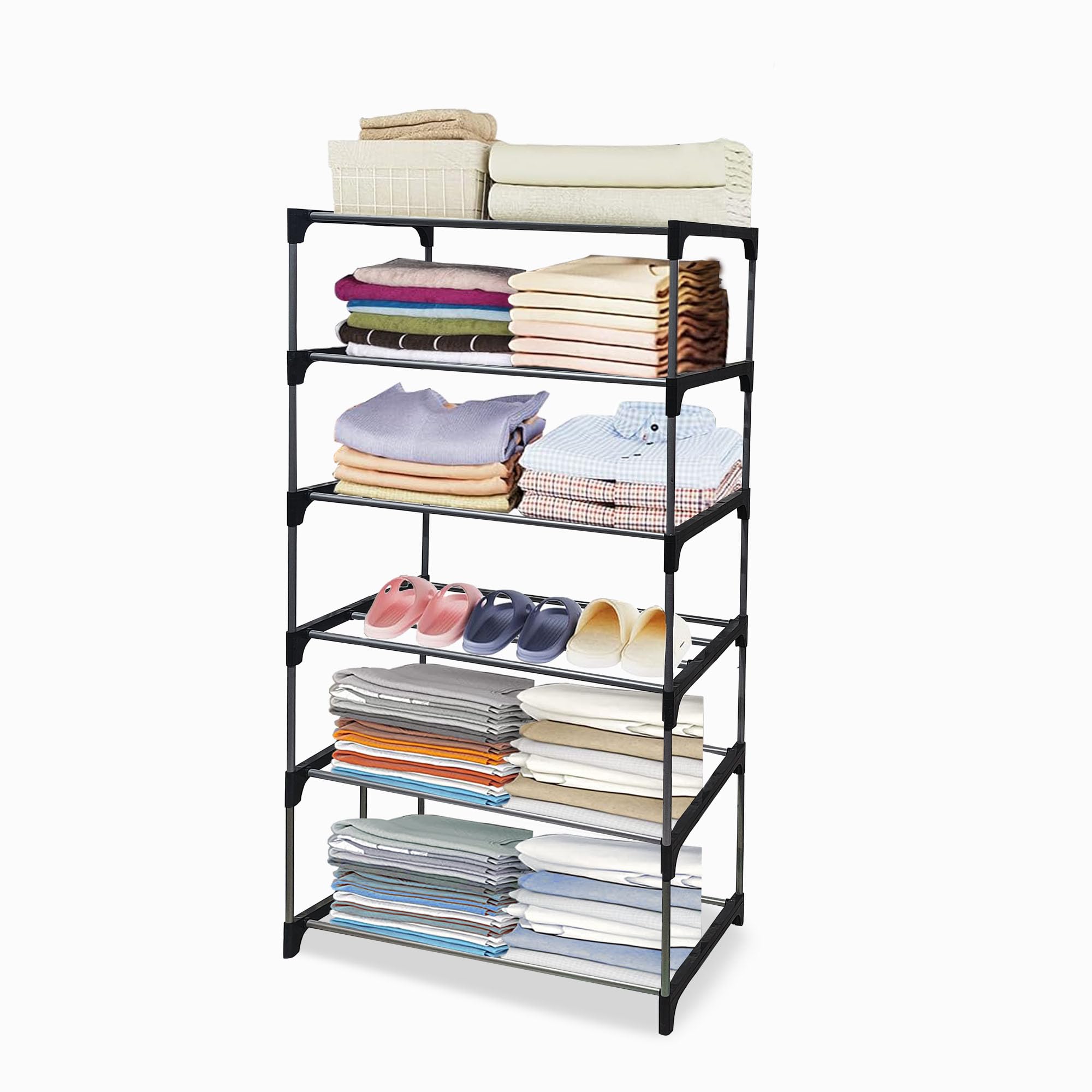 RAXON WORLD 6 Layer Black Metal Pipe & Plastic Connector Space-Saver Collapsible Wardrobe: Maximize Your Space with Style-picture-19