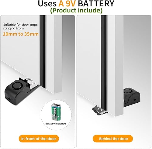 Miniatura 4 de Alarma de tope de puerta mejorada, alarma de seguridad antirrobo de 120 dB para el hogar, viajes y apartamentos (batería incluida, 1 unidad)