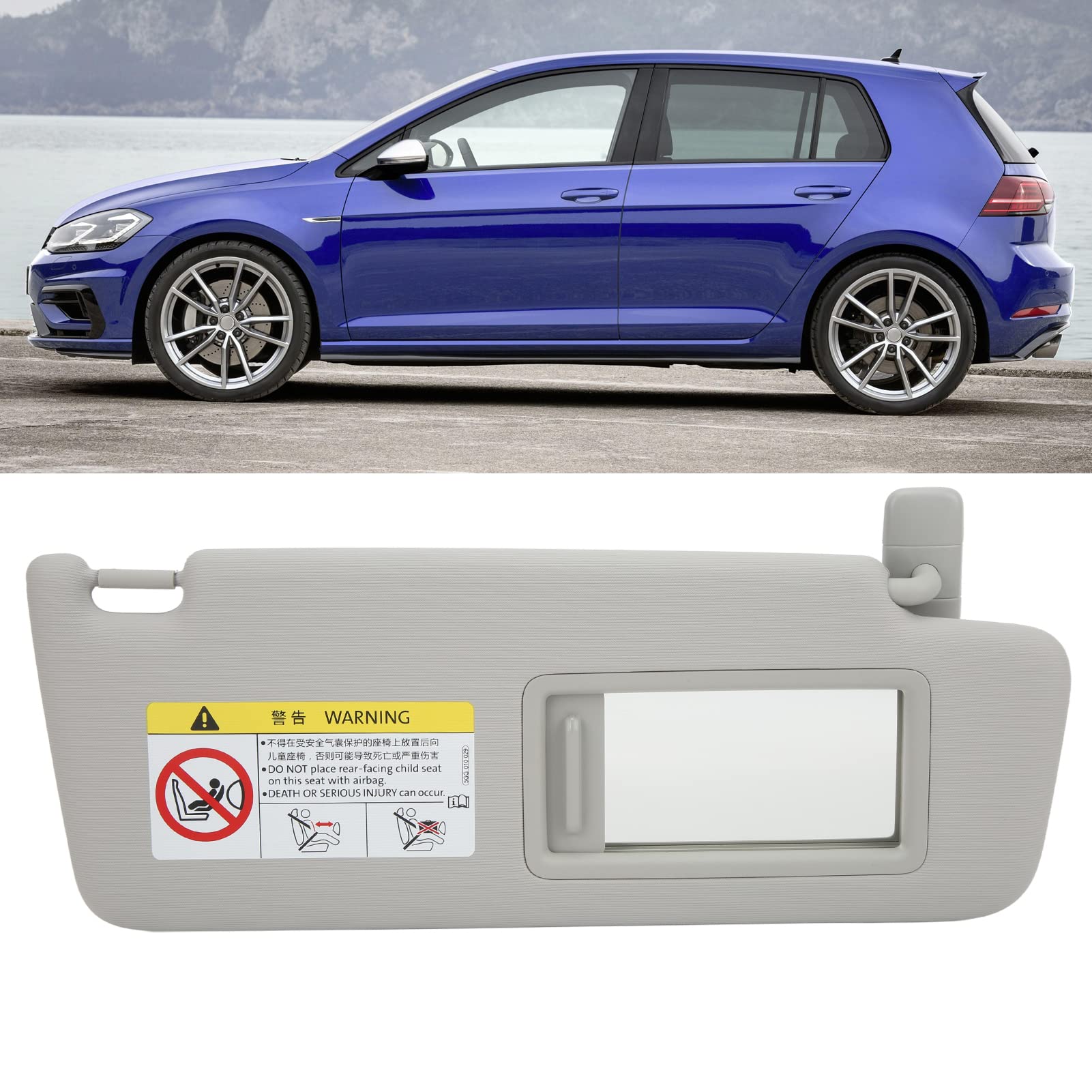 Aramox Aletta Parasole Destra, Visiera Parasole Interna Anteriore Auto Destra ABS Plastica Panno di Ricambio Grigio per MK7 2014‑2017 OE: 5GG857552
