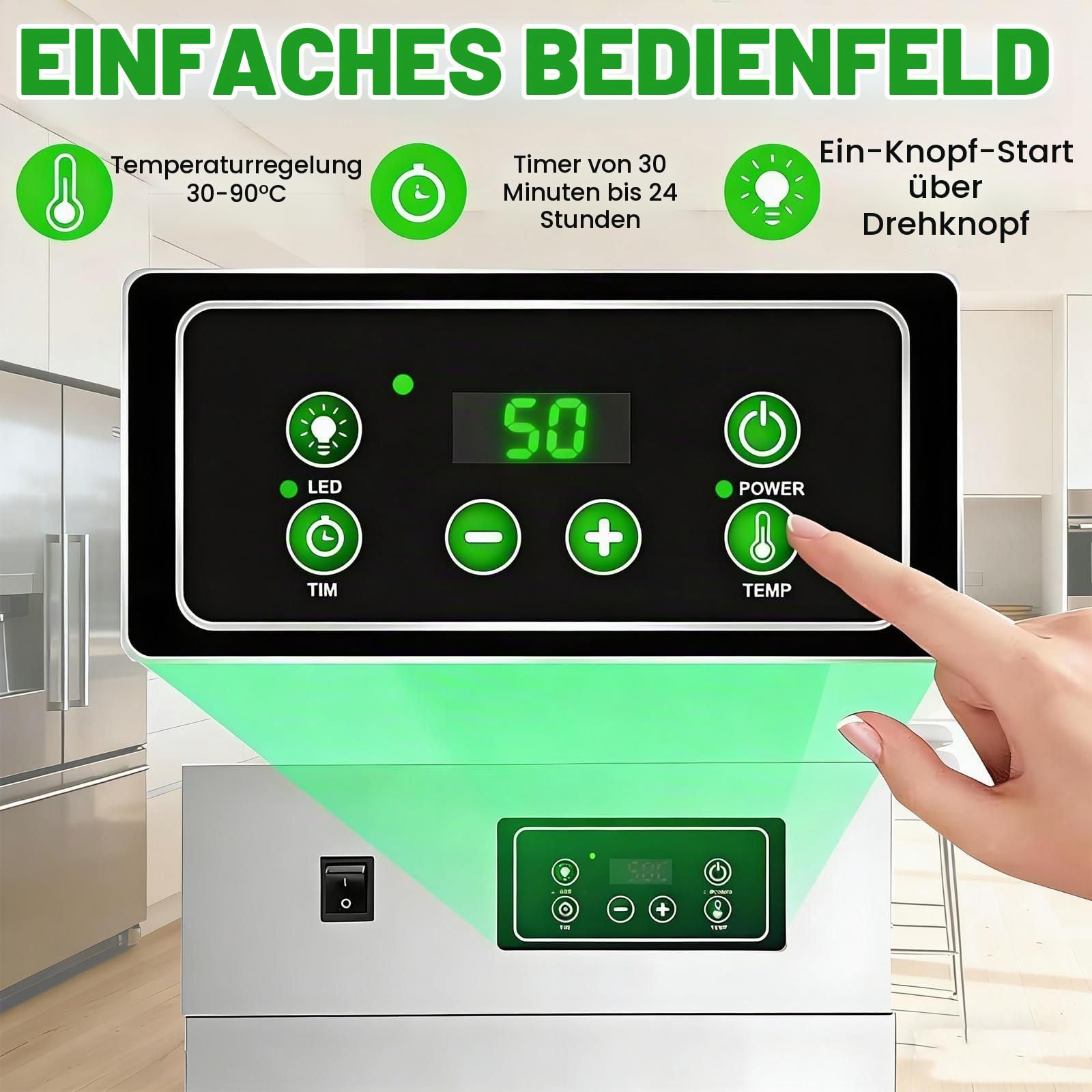 Edelstahl-Biltong-DöRrgeräT,Trockenschrank Für Fleisch– GroßEs FassungsvermöGen (7,5Kg),14 Haken, Temperaturregelung Von 30–90°C – Zum Trocknen Von Biltong, Fleisch Und Wurst