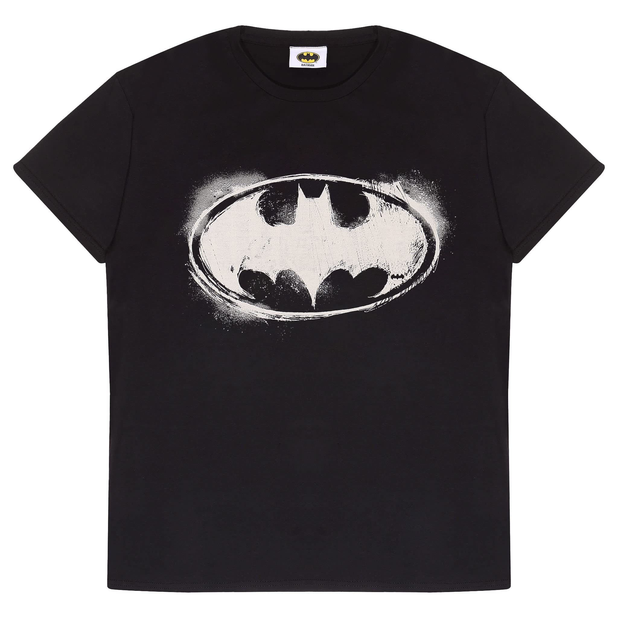 PopgearDC Comics Batman Mono Distressed Logo Men's T-Shirt | Official Merchandise | S-XXL, Dark Knight Justice League Superhero Crew Neck Graphic Tee, Birthday Gift Idea For Guys, For Home or Gym