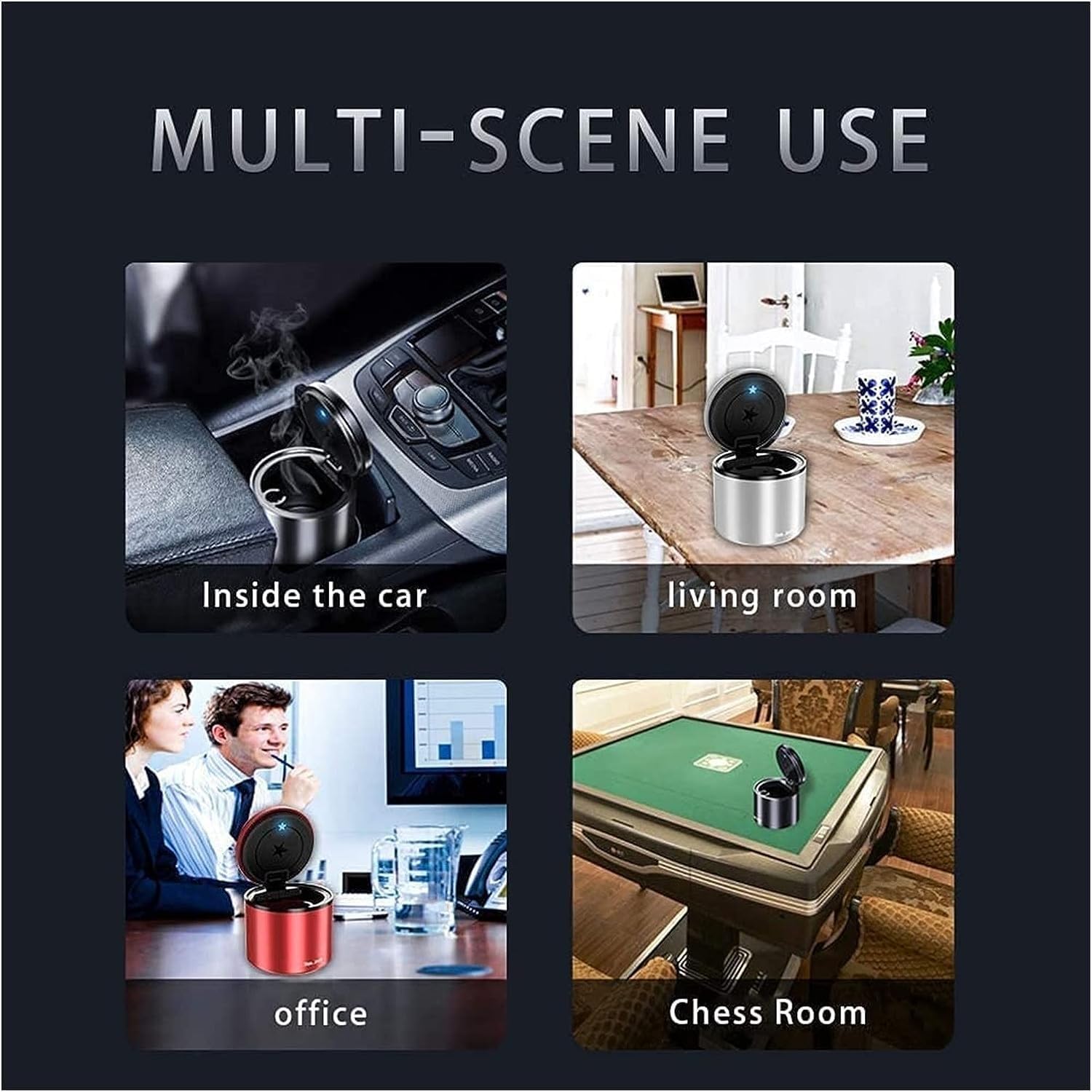 Auto Car Ashtray Portable with Blue LED Light Ashtray Smokeless Smoking Stand Cylinder Cup Holder