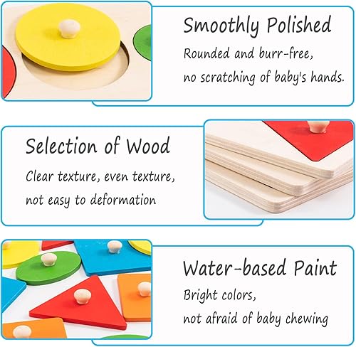 Miniatura 4 de Montessori - Rompecabezas de madera con forma de clavija, 12-18-24 meses con perilla para niños pequeños y clasificador de colores para aprendizaje