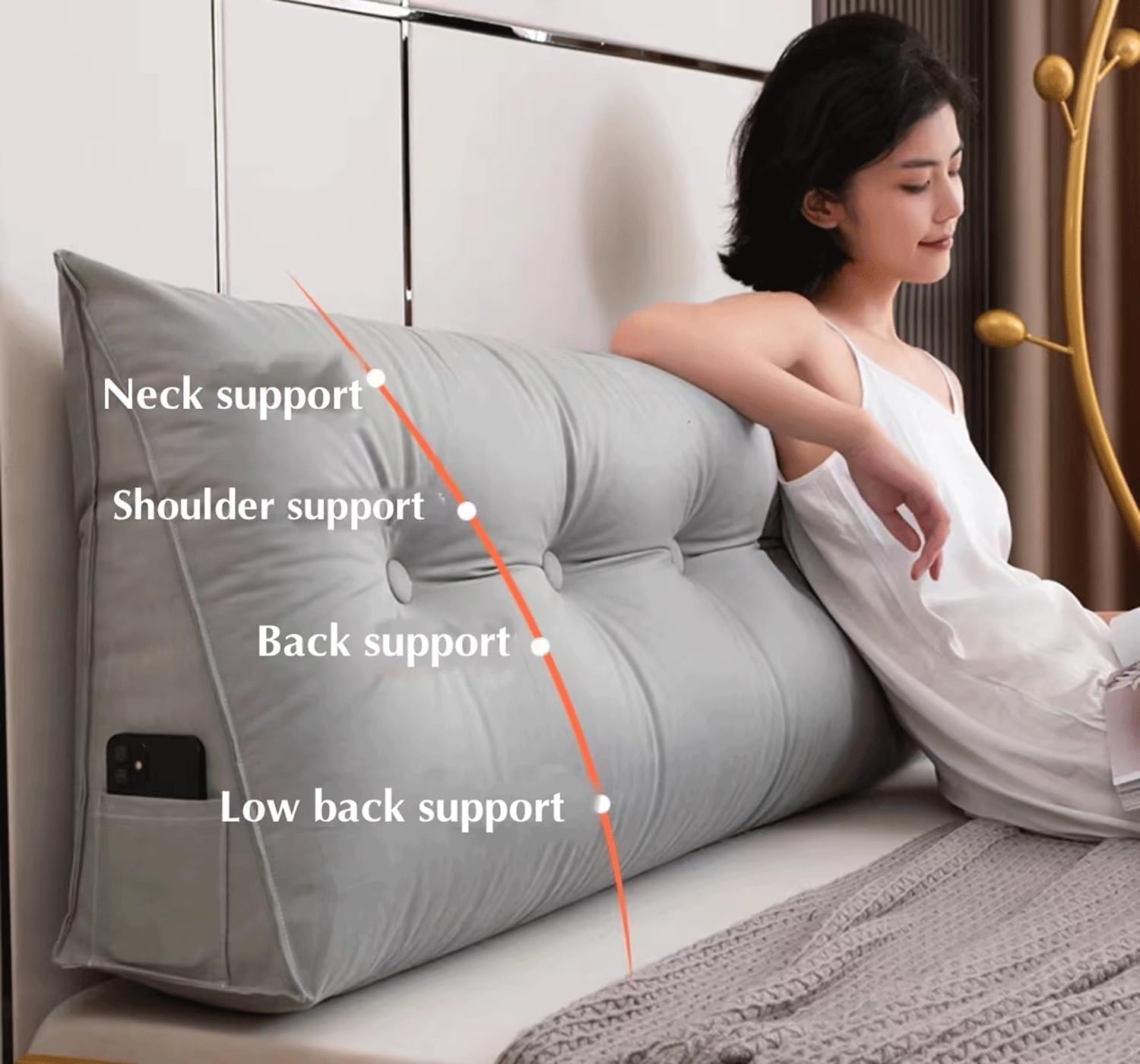Daybed Headboard Pillow - Removable Backrest Lumbar Cushion for Wall, Soft Supportive Pillow for Comfort and Style in Bedroom or Living Room (E 120x50x18cm)