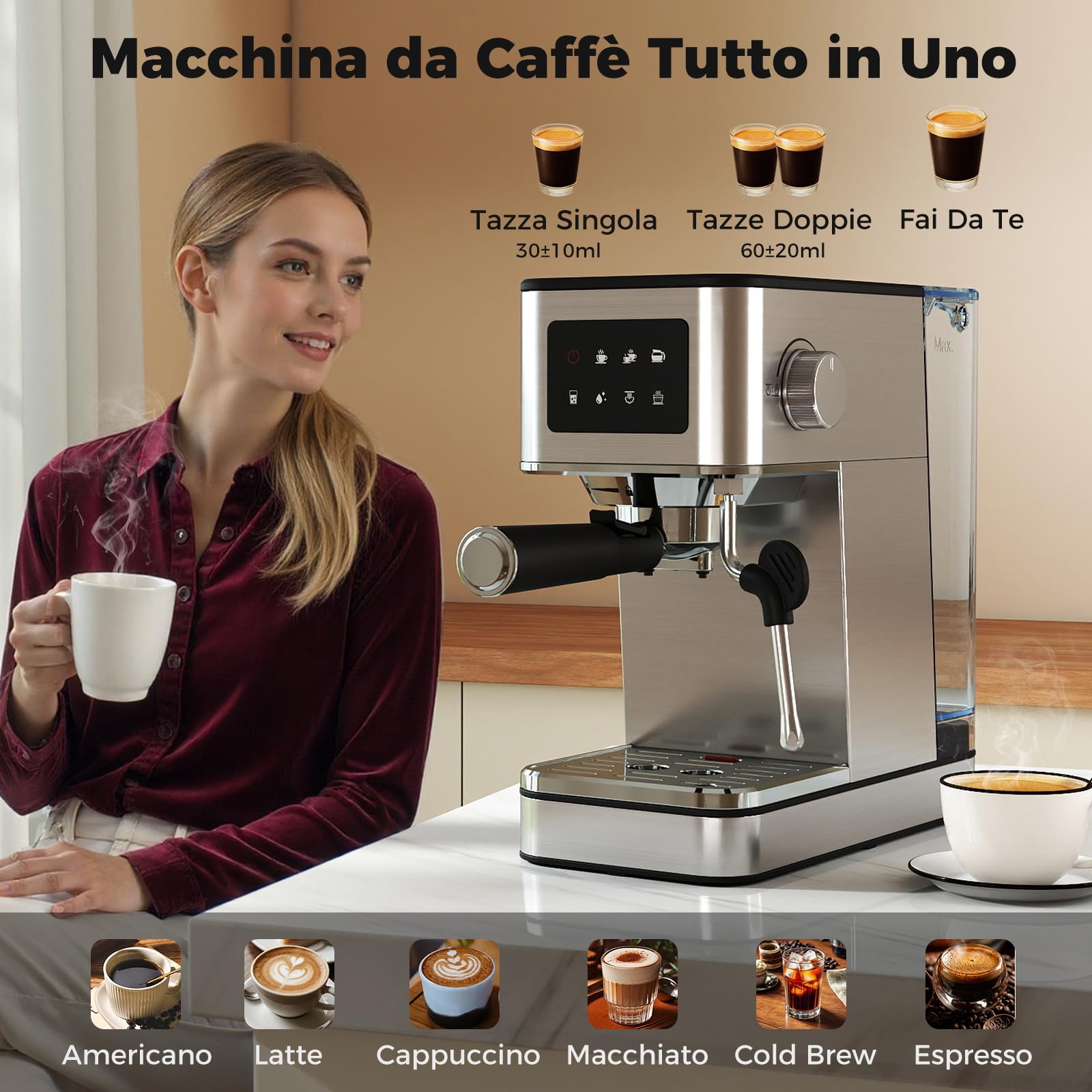 COSTWAY Macchina da caffè Automatica con Schermo a Sfioramento