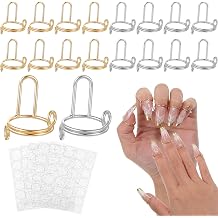 20 Pcs Nail Rings Set With 120 Adhesive Tabs - Nail Ring No Glue - Gold And Silver Metal Fingernail Rings For Press On Nails And Nails Art Decoration
