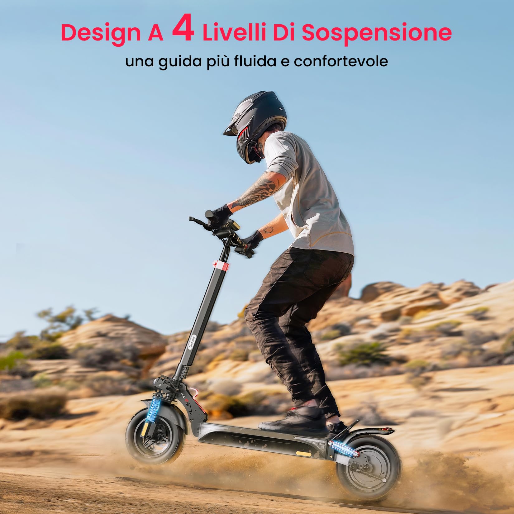 iScooter iX4 Monopattino Elettrico Adulto, Batteria da 15AH, Autonomia Massima di 50 KM, 10" Monopattino Elettrico Pieghevole, App, Carico 150 KG, Manubrio Regolabile, Sospensione Quadrupla