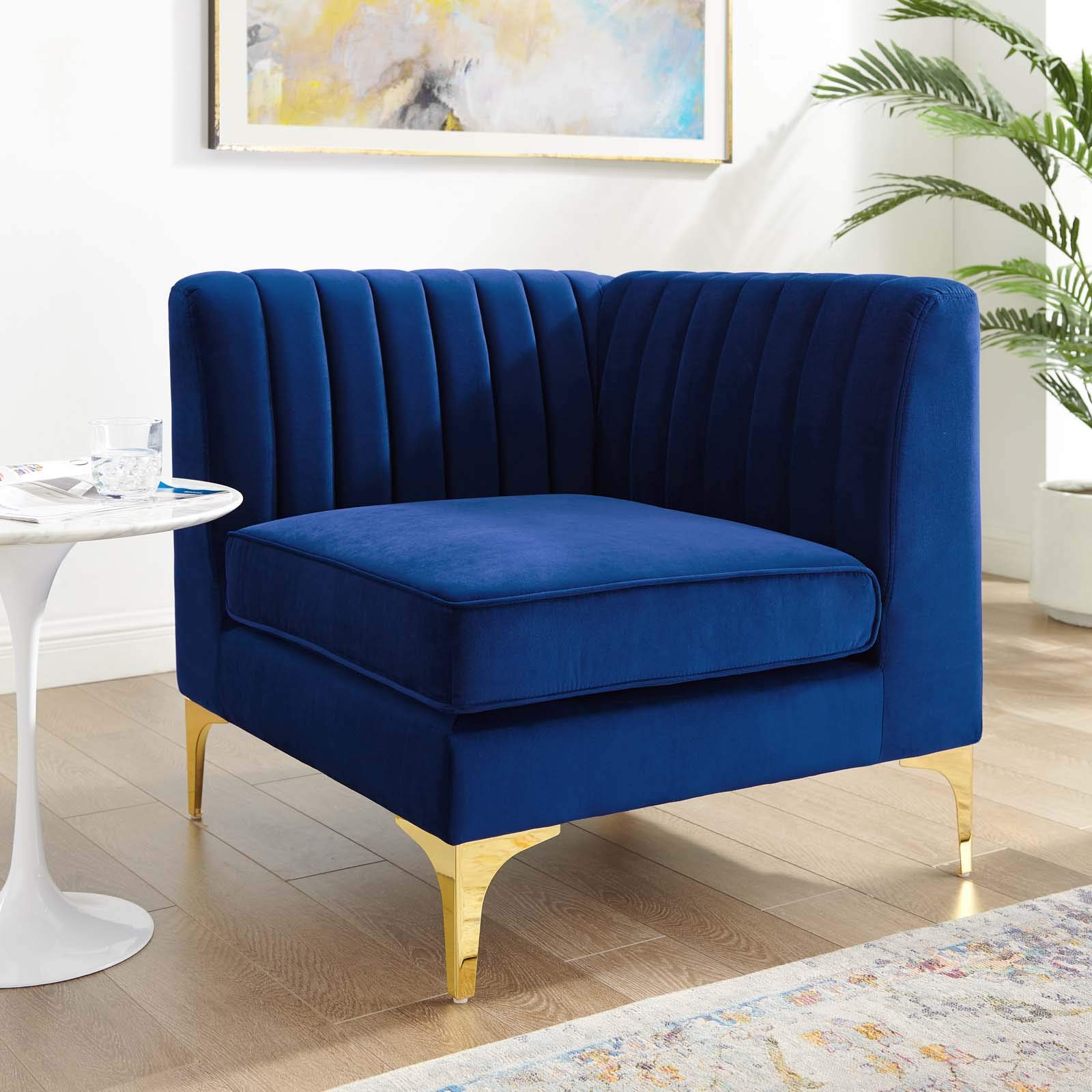 Triumph Channel - Silla esquinera para sofá seccional de terciopelo copetudo, color azul marino, 31.5 x 31.5 x 30.5 pulgadas