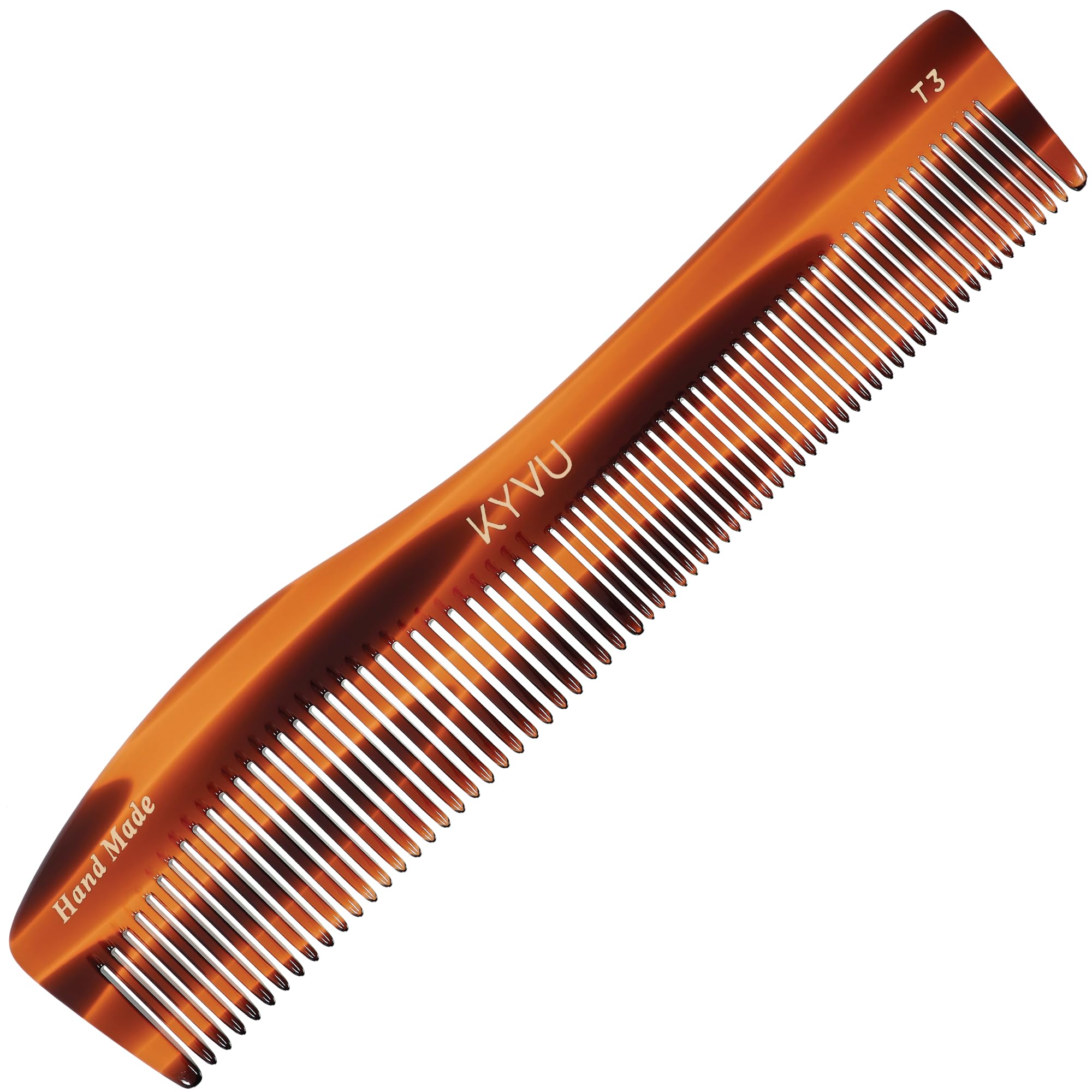 KYVU Handmade Cellulose Acetate Comb T3, 20.3 cm, FINE & COARSE Teeth, Tortoiseshell Colour, Hair Styling for Men & Women