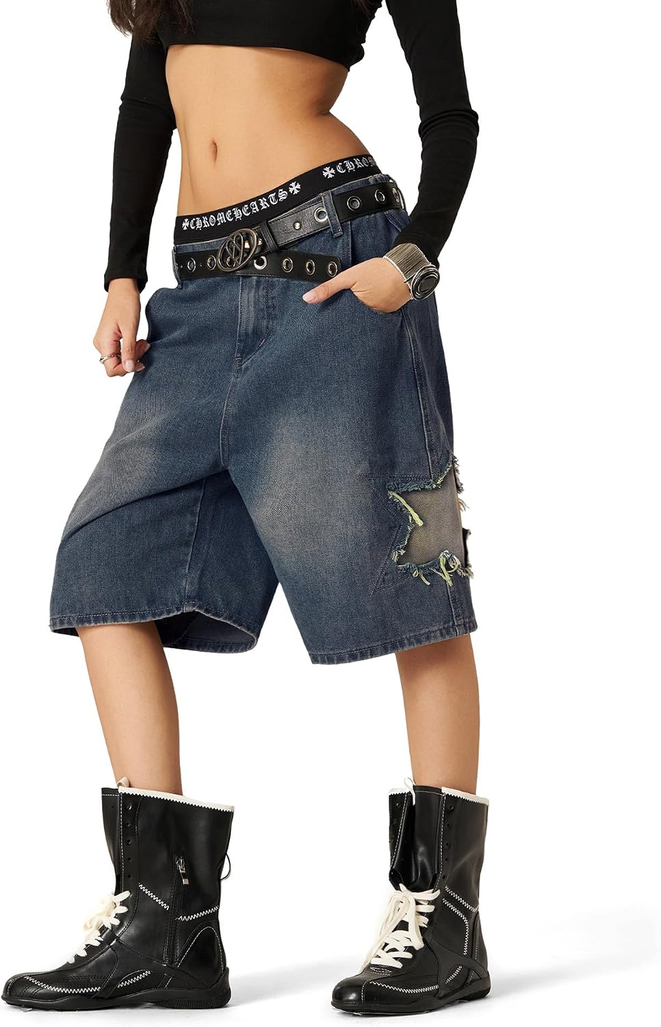 Aelfric Eden Star Tassel Patch Gradient Jorts Baggy Denim Shorts Soft Casual Y2K Streetwear Unisex Jean Shorts
