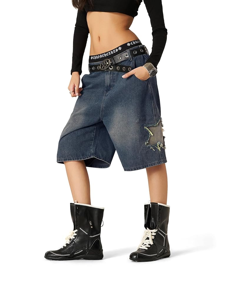 Aelfric Eden Star Tassel Patch Gradient Jorts Baggy Denim