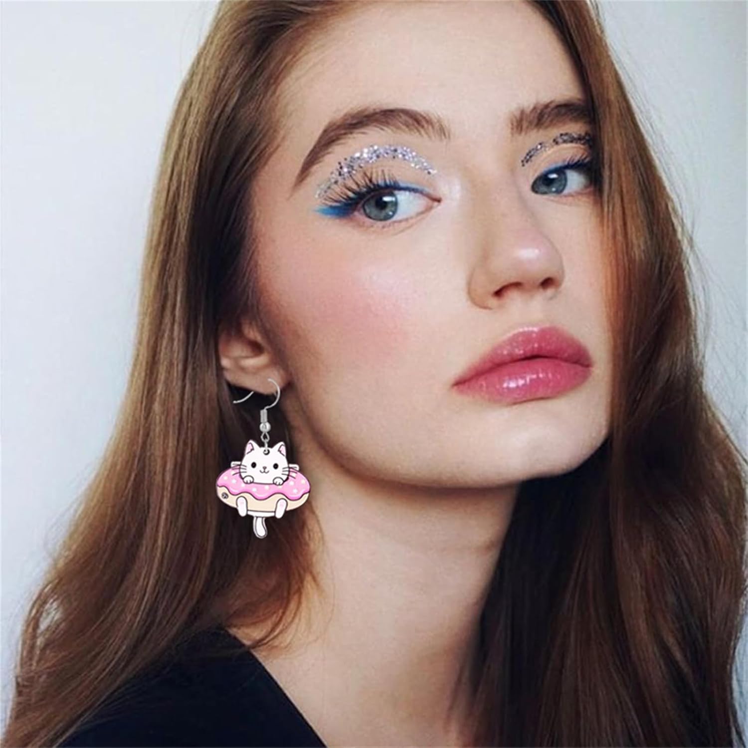 Book Cat Earrings for Women Trendy Acrylic Cute Kawaii Donut Cat Dangle Earrings Handmade Lightweight Aesthetic Cartoon Cat Statement Drop Earrings Jewelry Gifts - Image 2