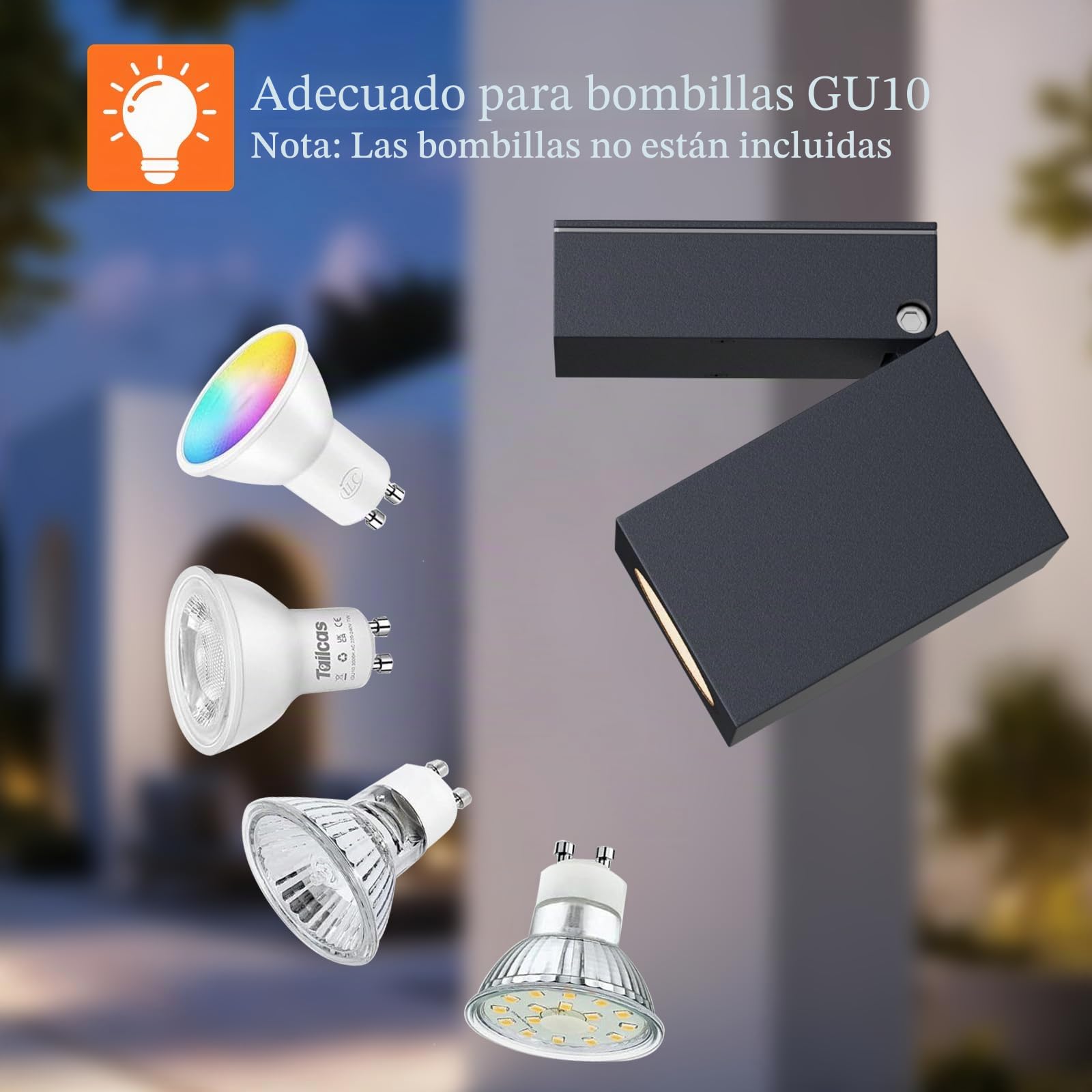 Aipsun 2 PCS LED Lámpara de Pared Interior/Exterior,IP65 Impermeable Apliques de Pared exterior Lámparas de pared de aluminio GU10/90 grados giratorias, casquillo GU10 sin bombilla,Antracita