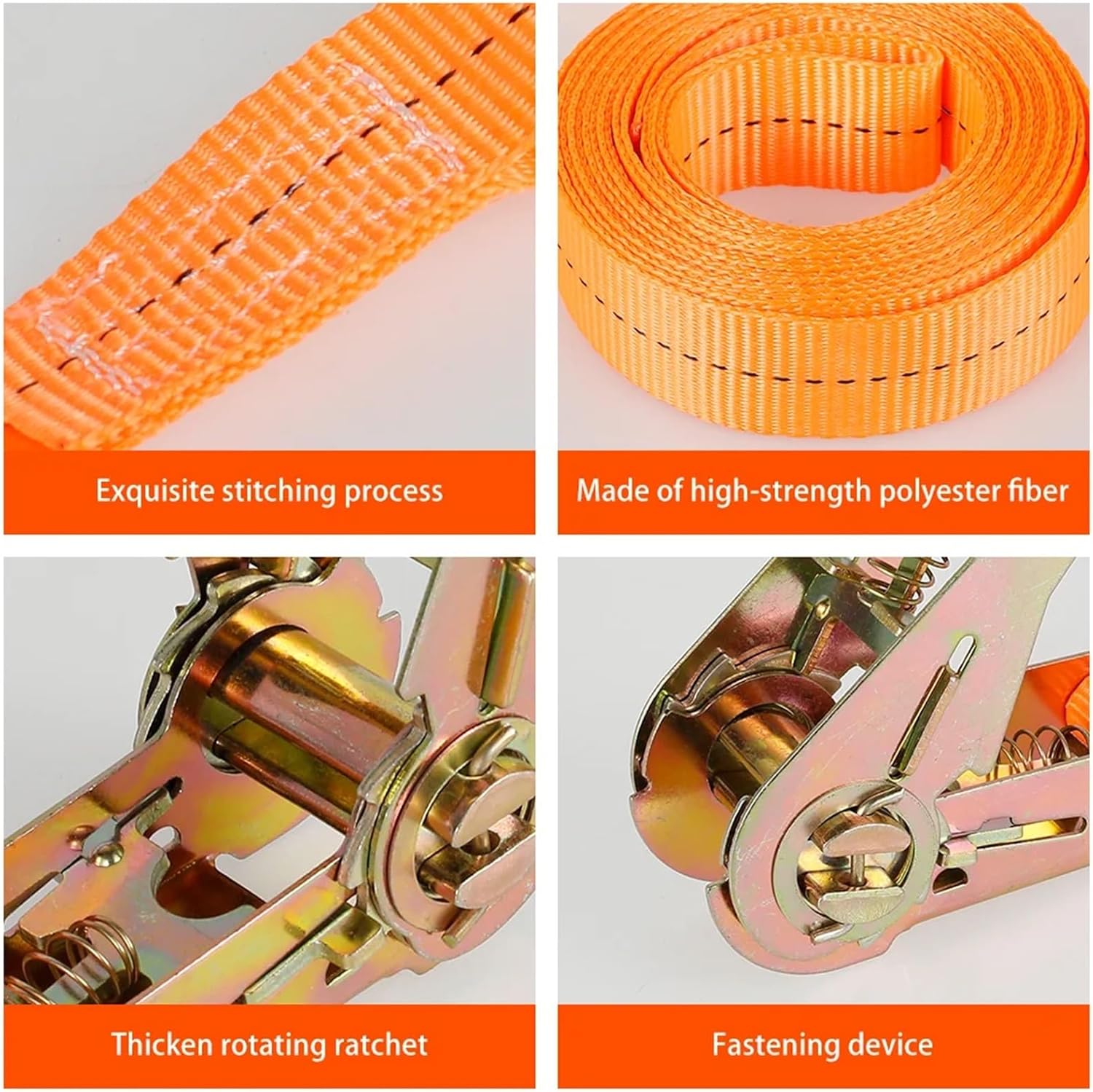 13.12ft Cargo Strap Ratchet Tensioner Freight Car Luggage Cords Tightener Tighten Rope for Goods Transportation Outdoor Camping(4pcs)