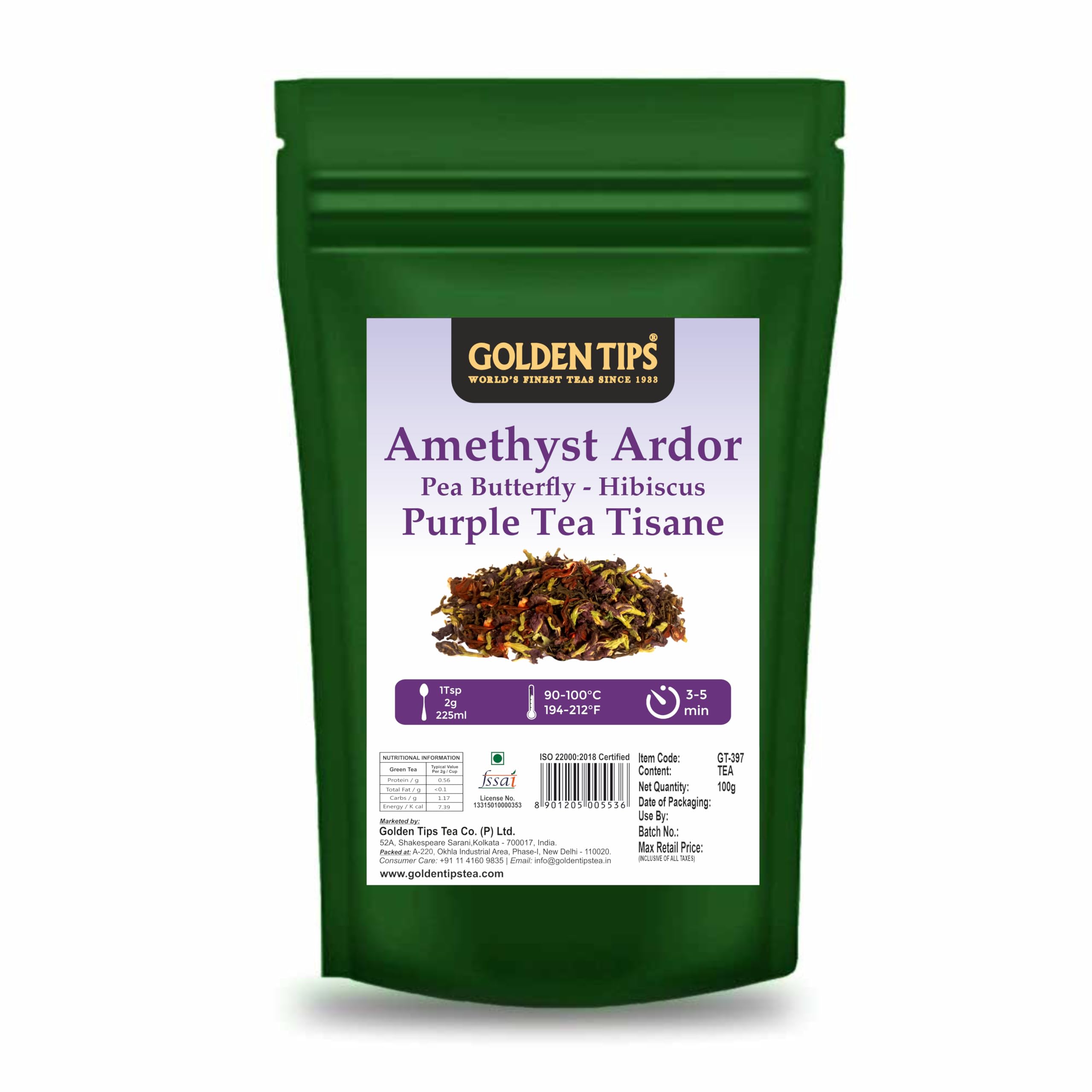Golden Tips Healthy/ Natural and Organic Loose Leaves Purple Tea Pea Butterfly Hibiscus Amethyst Ardor Green Tea (100 Gram, 50 Cups) (B0857DJ14L) Amazon Price History, Amazon Price Tracker