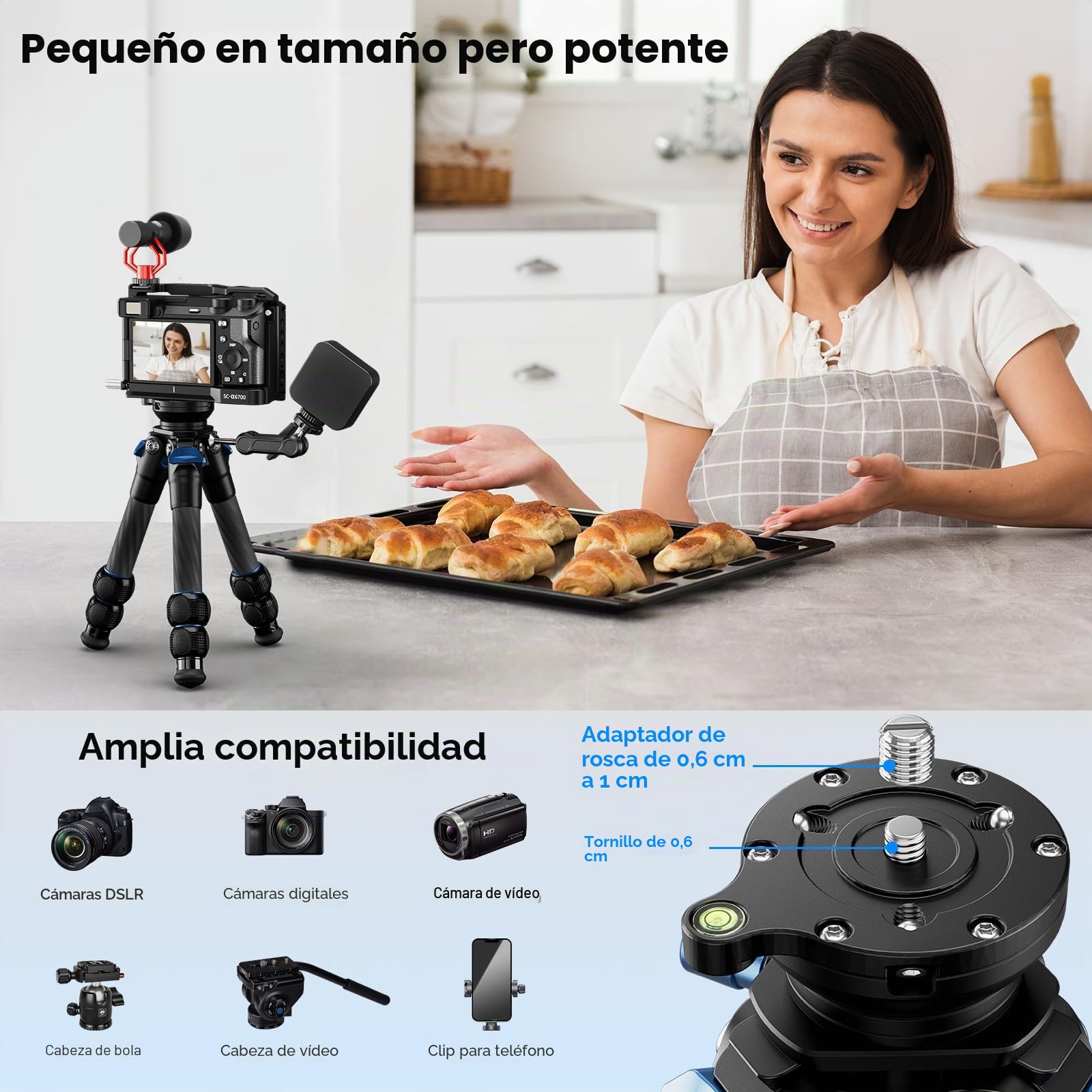 SIRUI Mini Trípode Compacto de Fibra de Carbono, Tornillos de 1/4 Portátil, Carga MAX 33 Libra Altura Máxima 36cm para DSLR, Teléfono, Videocámara - AM223L