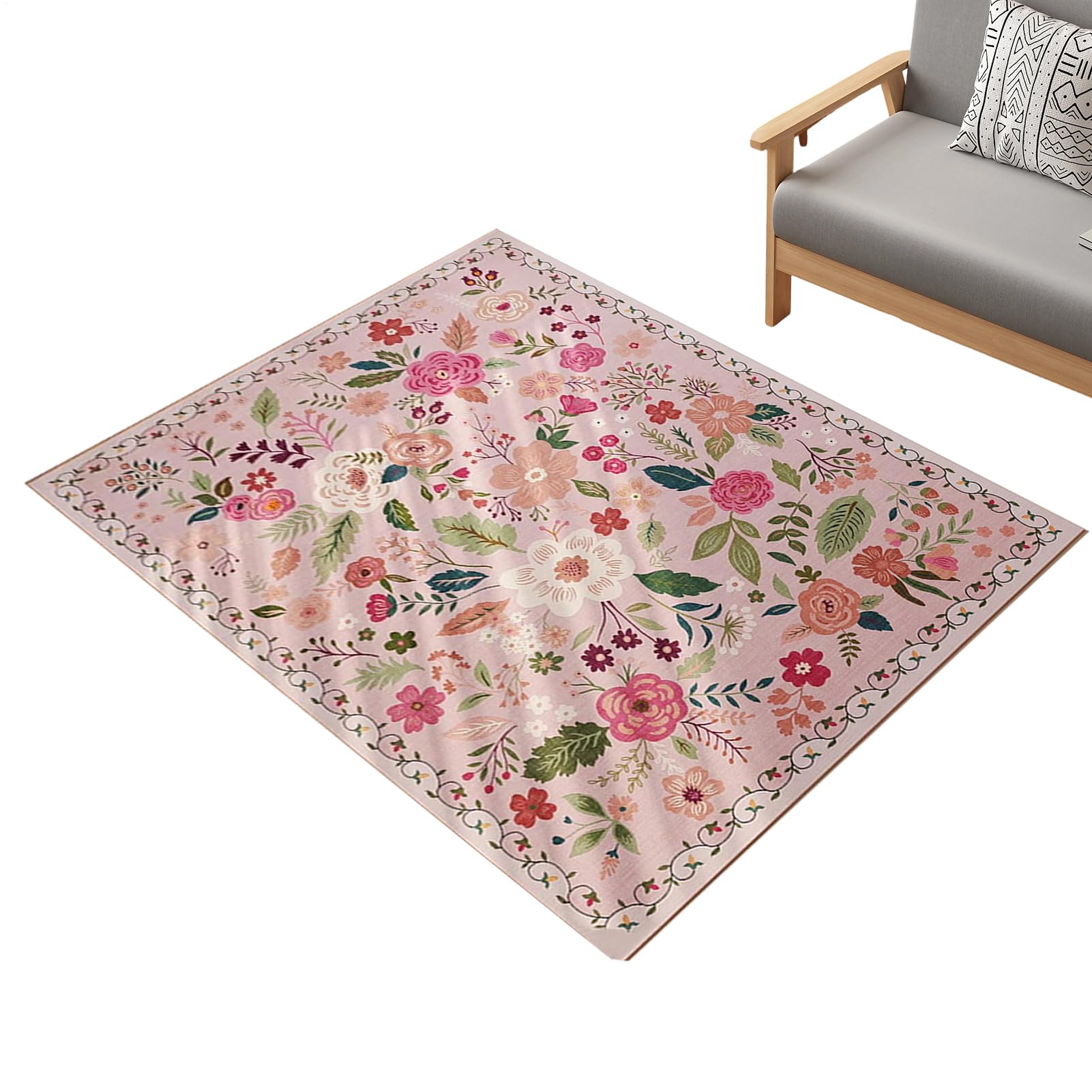 Tapis à fleurs lavable en machine 230 x 160 cm pour salon et couloir bohème