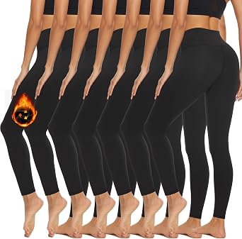 FULLSOFT 7 Pack Fleece Lined Leggings Women, High Waist Thermal Warm Winter Workout Yoga Leggings
