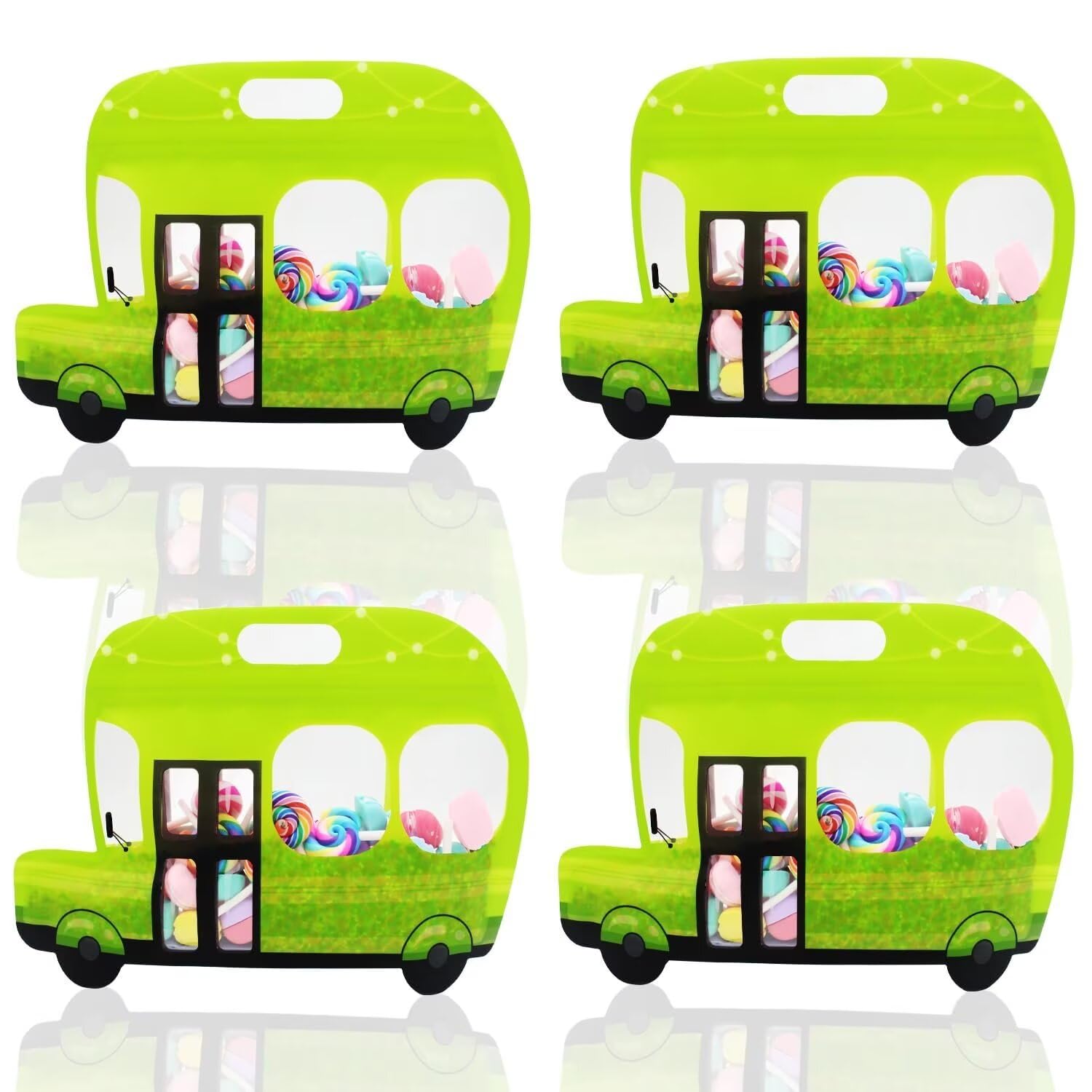 SENIURIS 20Pcs Back to School Snack Bags Plastic Candy Bags with Handle, Stand-up Bottom Resealable Packaging Birthday Party Bags. (Green)