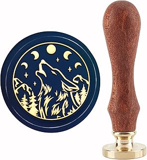 CRASPIRE Wolf Wax Seal Stamp Mountain Vintage Sealing Wax Stamps Moon Star 30mm Retro Wood Stamp Removable Brass Head for Wedding Invitations Envelopes Halloween Christmas Thanksgiving Gift Packing