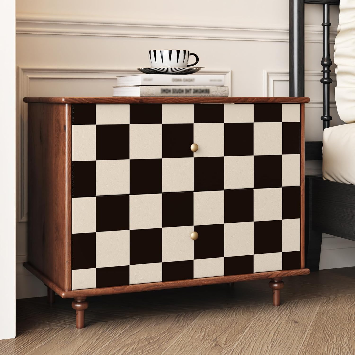 17.5"x314" Black and Brown Checkered Wallpaper Vintage Plaid Geometric Contact Paper Waterproof Self Adhesive Checkerboard Wall Paper for Backsplash Bedroom Wall Table Cabinets Decorative