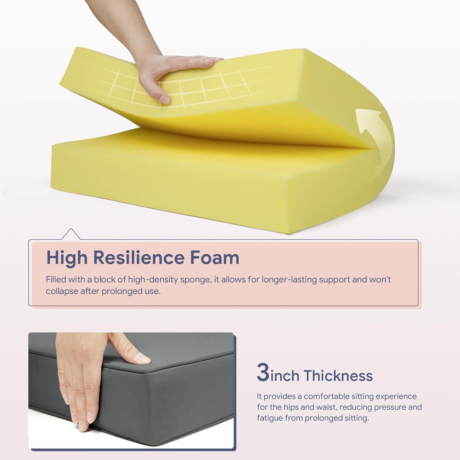 Outdoor Chair Cushion 22 x 22 x 3 Inch Waterproof Patio Chair Cushions Set of 2 Double Piping Outdoor Seat Cushions for Patio Furniture Garden Sofa with Ties, Dark Gray