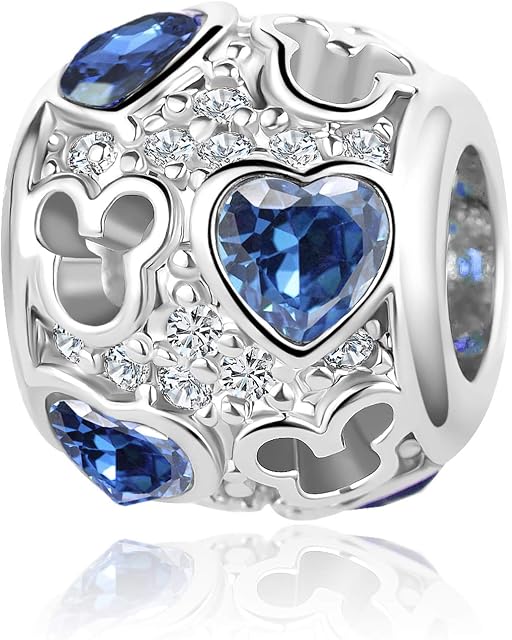 SBI Jewelry Heart Mouse Charm for Bracelets Green Purple Blue Birthstone Bead Women Girls Birthday Gift