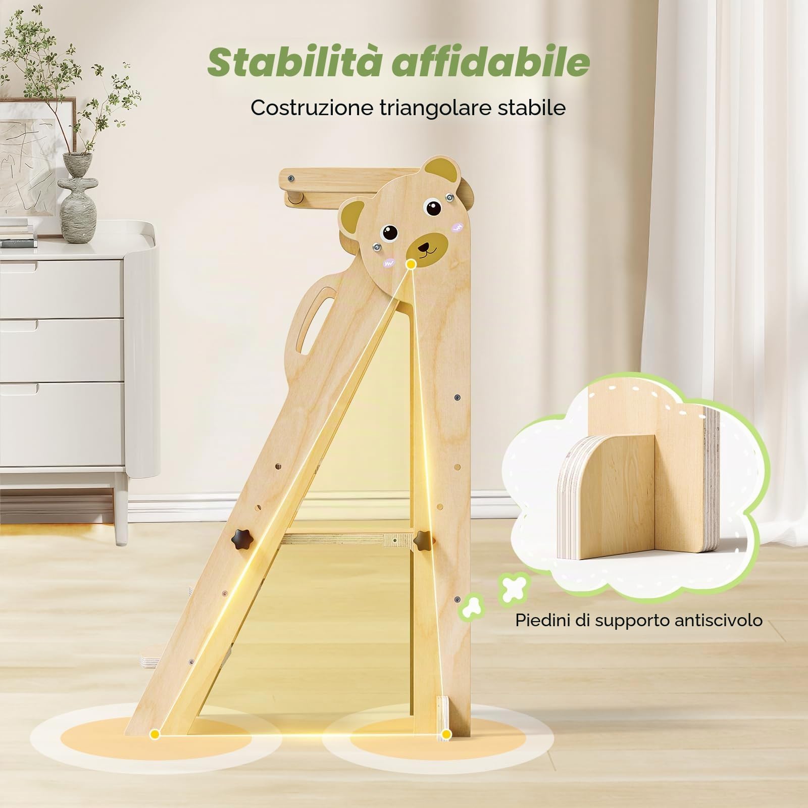 Torre montessoriana pieghevole per bambini, Montessori Learning Tower regolabile in altezza, legno naturale