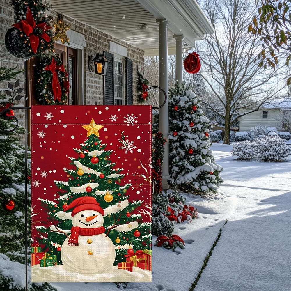 Winter Snowman Snowflake Garden Flag for Outside Christmas Tree Welcome Yard Flag 12x18 Inch Double Sided Burlap Holiday Farmhouse Outdoor Flag Home Decoration - Image 3