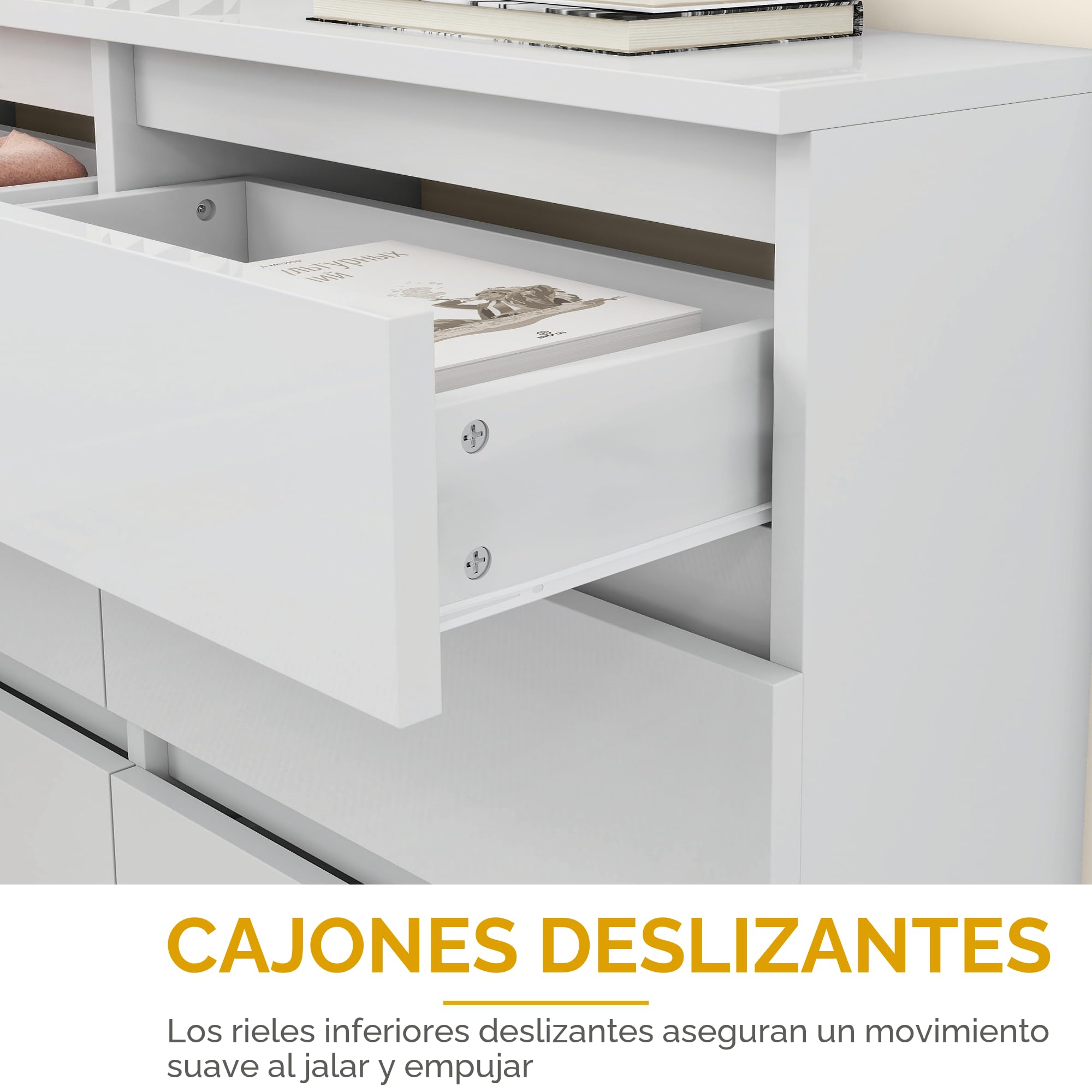 YITAHOME Cómoda de madera, cómoda para dormitorio, 6 cajones con guías, muebles de dormitorio, almacenamiento para dormitorio, armario de dormitorio moderno, mesita de noche, 100 x 30 x 70 cm (blanco)