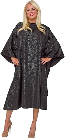 BeautyLove BLOOM CAPE Stylist Salon Cape Stain Bleach Water Resistant Silky Polyester Black on Black Etched Flower Print Snap Neck Closure