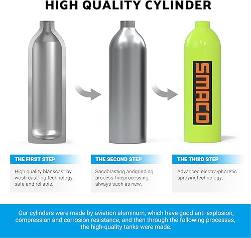 Miniatura 5 de SMACO Mini tanque de buceo 1L Cilindro de buceo proporciona 15-20 minutos de respiración submarina (no más de 33 pies). Kit de tanque de buceo