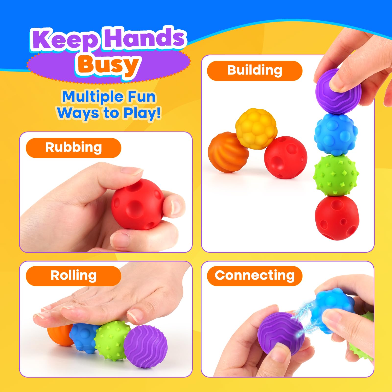 Balles Fidget Magnétiques En Silicone – Lot De 8, Textures Variées, Diam. 2,2-2,5 Cm, Boîte De Rangement, Anti-stress