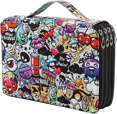 Lbxgap Estuche organizador portátil de 200 ranuras con patrón de impresión para bolígrafos o marcadores de acuarela, estuche organizador para