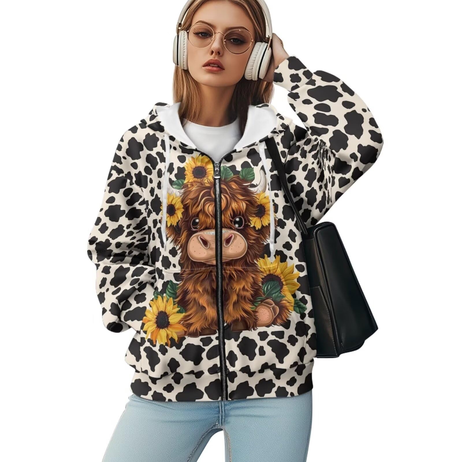 Xpyiqun Zip Up Hoodie Womens Graphic Hoodies Long Sleeve Drawstring Hooded Sweatshirts Fall Jacket with Pockets