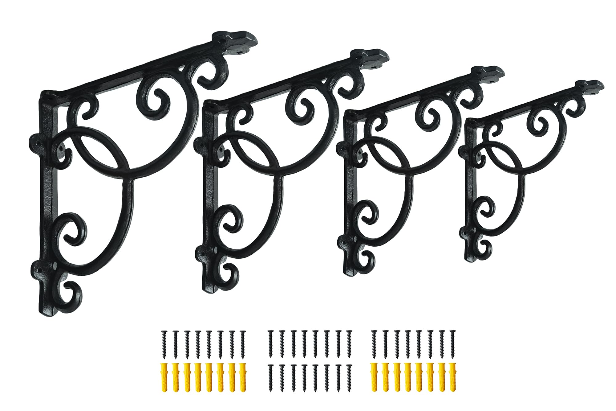 4 Pack Antique Black Shelf Brackets ,8 Inches Deep Cast Iron Shelf Supply,Decorative Corbel,with Screws Anchor