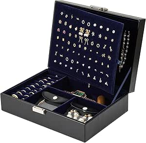 AUGUT Boîte à Bijoux Avec Verrou Pour Colliers, Boucles D'oreilles,Bracelets, Bagues, étui De Rangement En Daim Avec Compartiment Pour Colliers