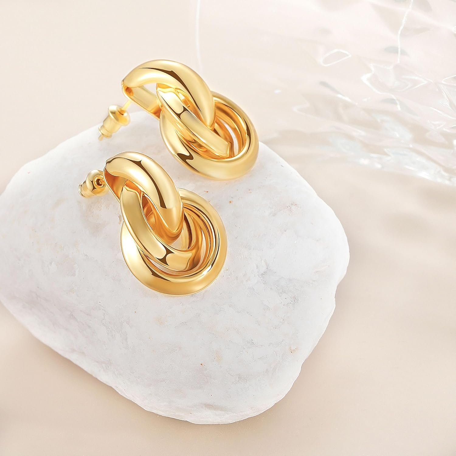 Gold Knot Earrings for Women 18K Gold Plated Dangle Drop Earrings Chunky Knot Statement Earrings - Image 8