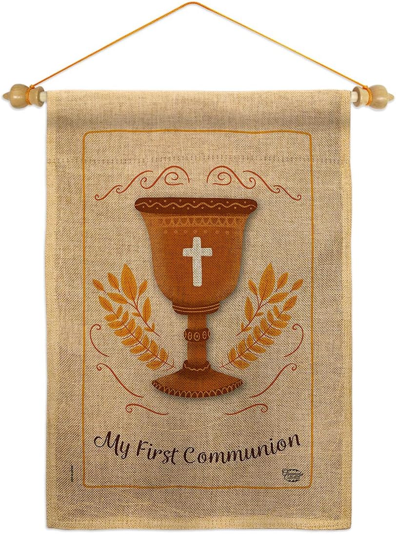 My First Communion Burlap Burlap Garden Flag Religious Cross Chalice Holy Eucharist Christian Religion Tradition Small Decorative Gift Yard House Banner Double-Sided Made In USA 13 X 18.5