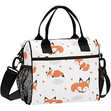 Lunch Box Fox Cloud Heart Insulated Lunch Bag with Shoulder Strap Reusable for Work Picnic School