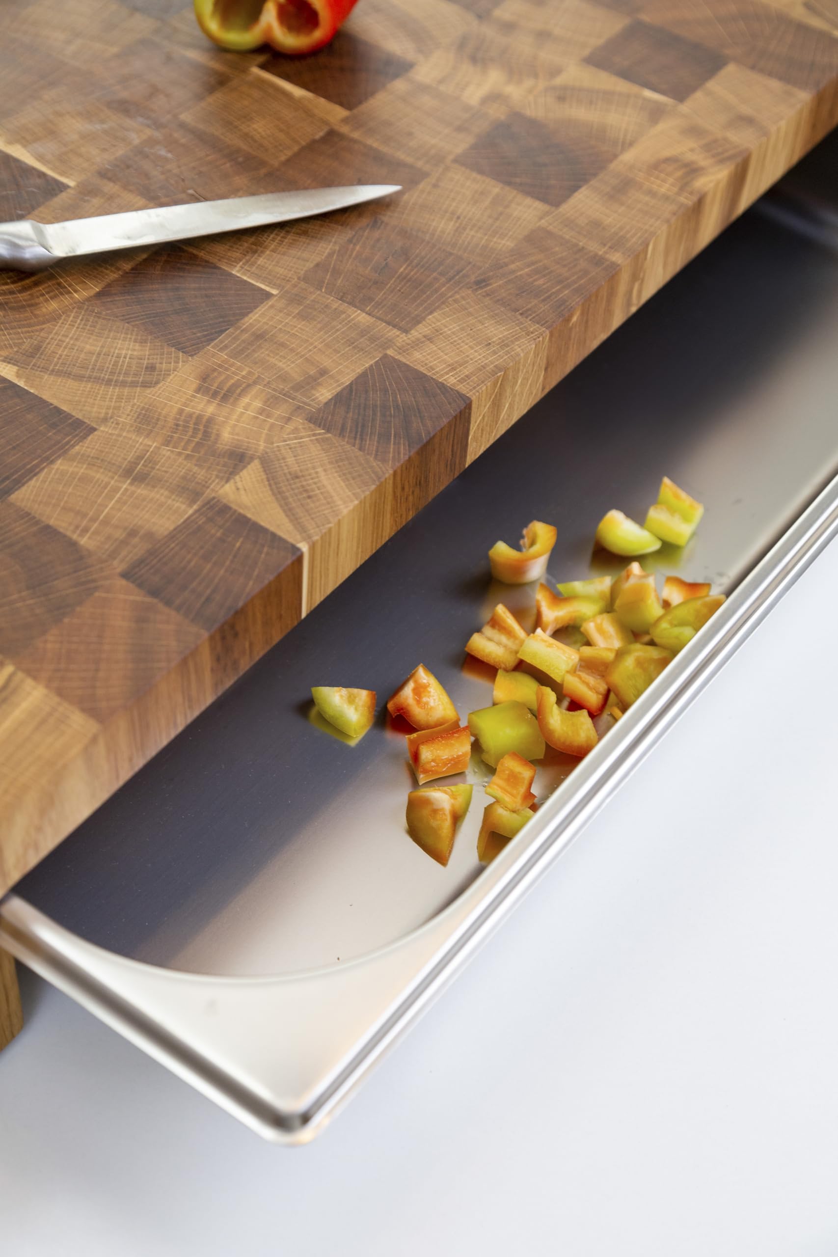 Premium XXXL Stirnholz Brett Hackblock mit Behälter 8 Liter 60X34X10 cm Schneidebrett Holz Eichenholz
